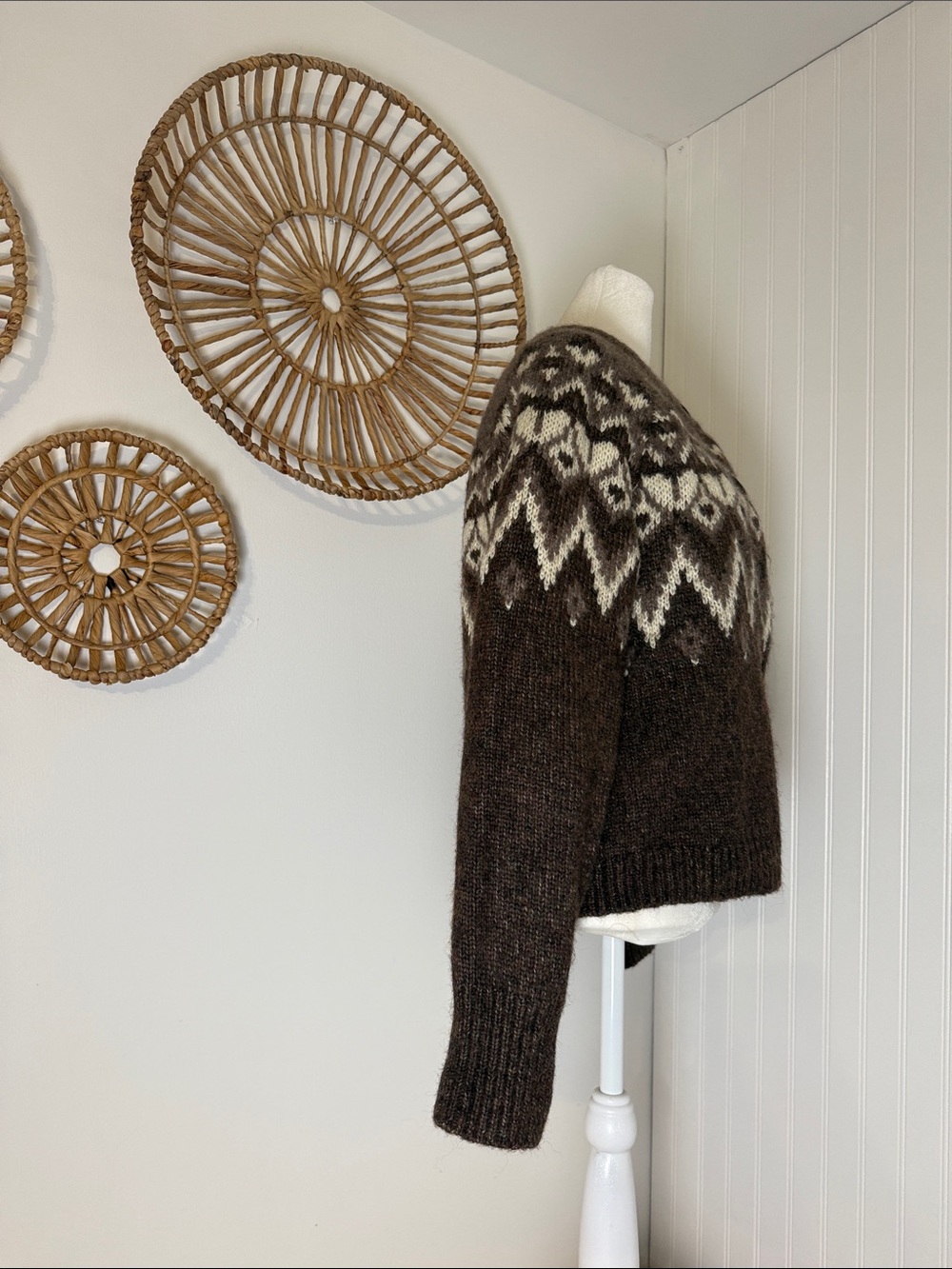 GAP Brown and Cream Fair Isle Button-Up Cardigan - Picture 11 of 15
